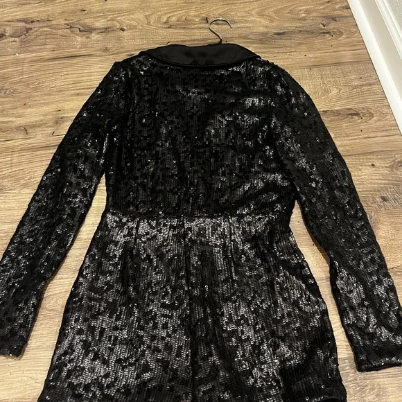 NBD Black Sequin Blazer romper with Satin Shawl Lapel – Size Small, NWT - Picture 13 of 16